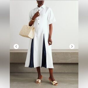 NWT FERRAGAMO Topstitched satin trimmed poplin midi dress